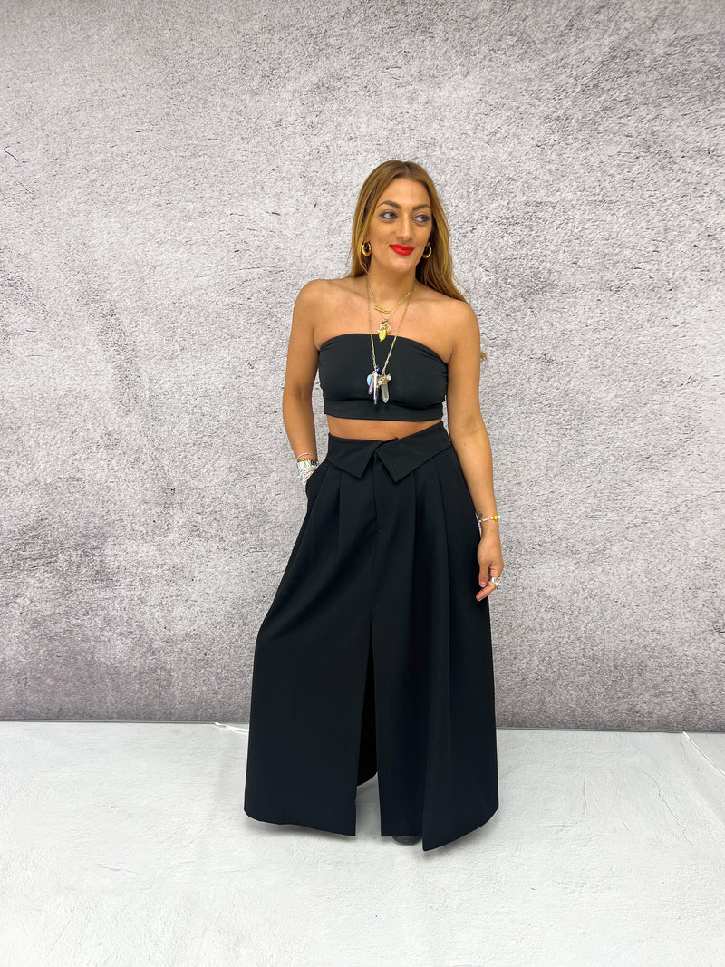 Fold Over Waist Tailored Skirt In Black