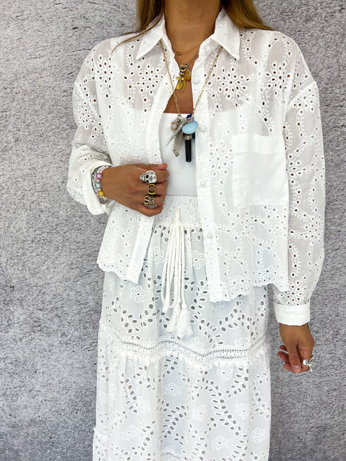 Broderie Anglaise Cotton Shirt In White