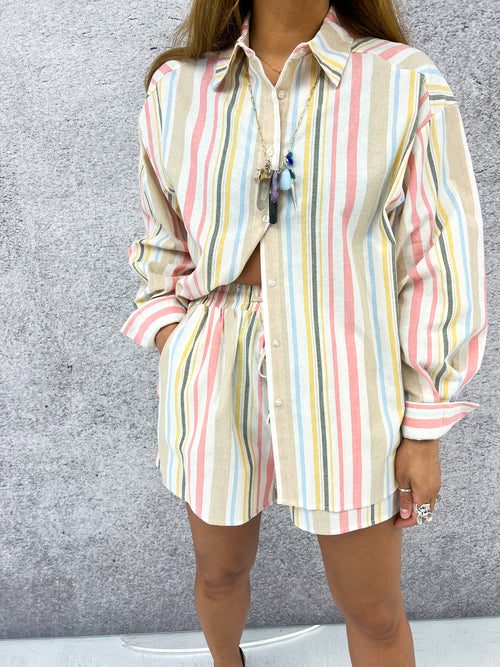 Candy Stripe Relaxed Fit Shirt In Multi Pastel Stripe