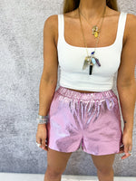 Disco Shorts In Metallic Pink Foil