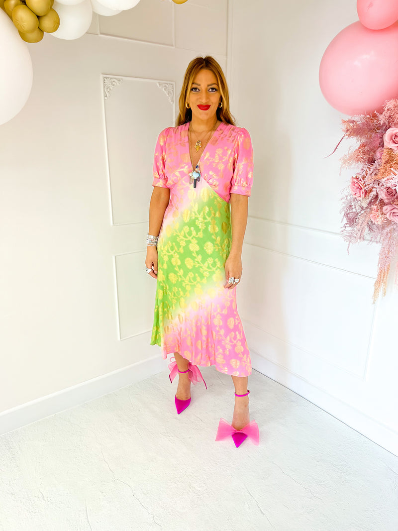 The Verona Midi Dress In Pink/Green Ombre