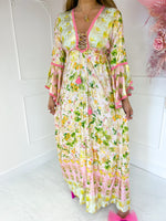 The Amalfi Metallic Pastel Floral Maxi Dress