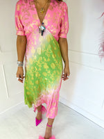 The Verona Midi Dress In Pink/Green Ombre