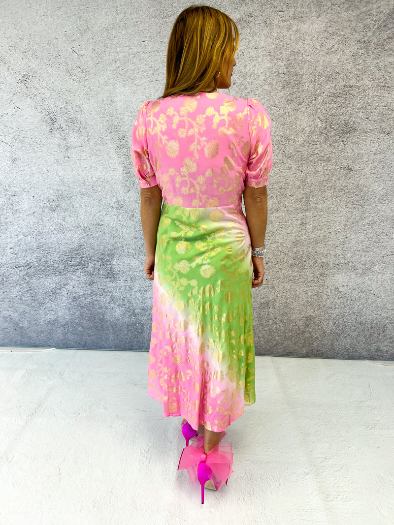 The Verona Midi Dress In Pink/Green Ombre