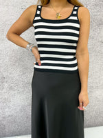 Square Neckline Longline Vest In Black/White Stripe