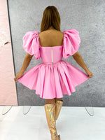 'Fortuna' Puff Sleeve Corset Top In Pink Candy