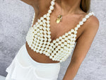 Premium Pearl Bralette Top In Cream