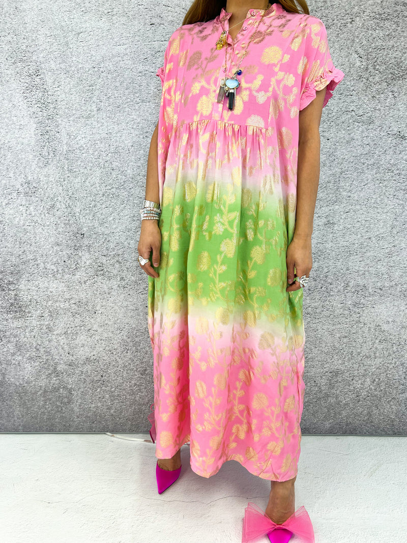 The Capri Tunic Dress In Green/Pink Ombre