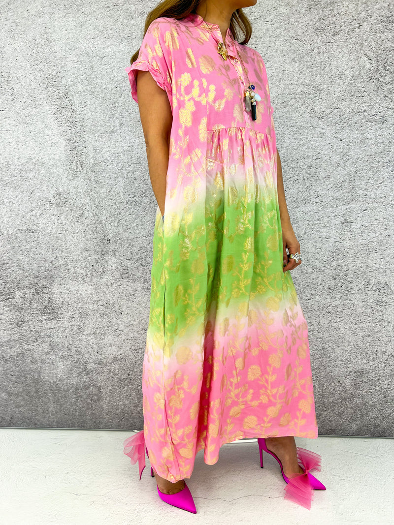 The Capri Tunic Dress In Green/Pink Ombre