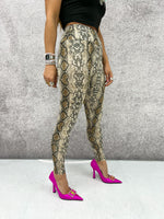 High Waisted Leggings In Beige Snake Print