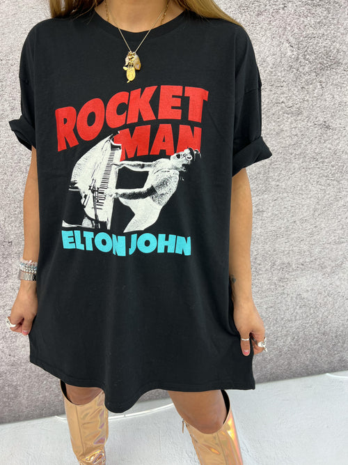 Elton John 'Rocket Man Piano' T-Shirt In Black