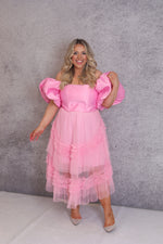 'Fortuna' Puff Sleeve Corset Top In Pink Candy