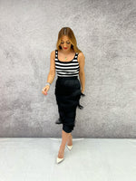 Square Neckline Longline Vest In Black/White Stripe