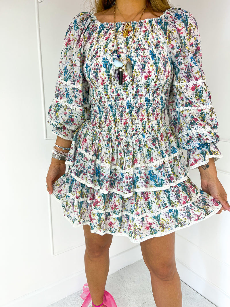The Lily Ruffle Hem Mini Dress In Multi Ditsy Floral