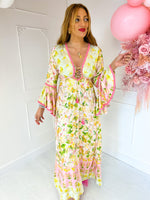 The Amalfi Metallic Pastel Floral Maxi Dress