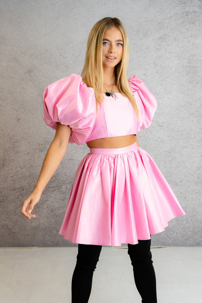 'Fortuna' Puff Sleeve Corset Top In Pink Candy