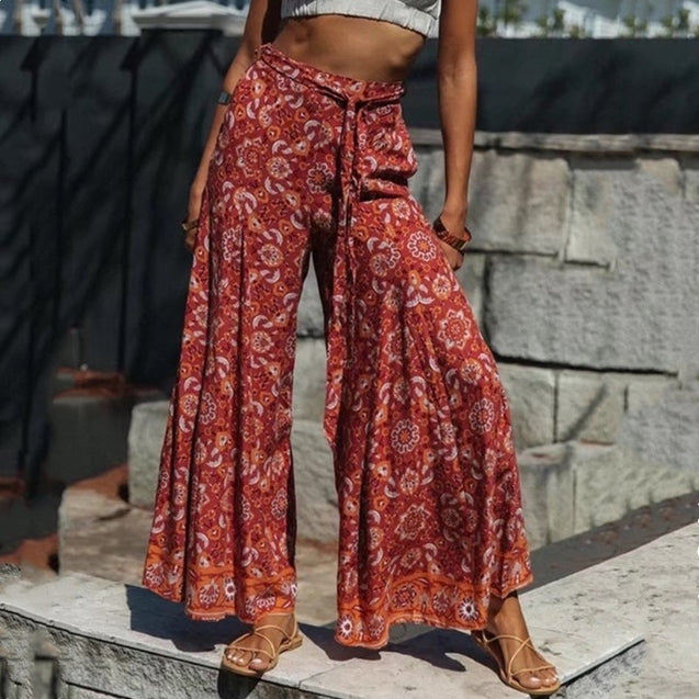 Woman's Bohemian Flower Ethnic Pants - Glamoxury