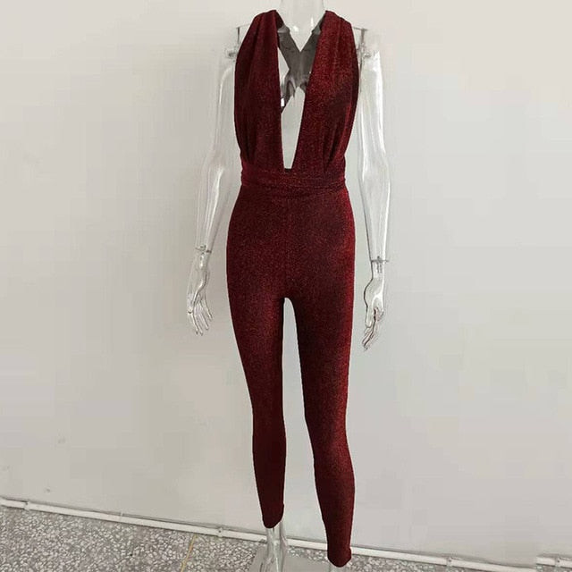 Sexy Deep V-Neck Sleeveless Jumpsuit - Glamoxury