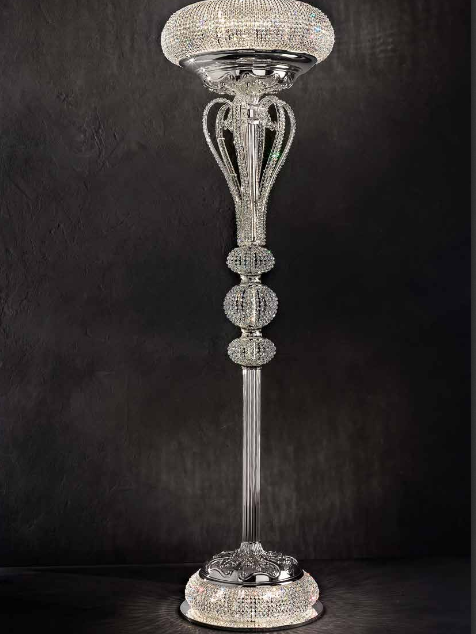 Glamorous Classic Silver Plated Floor Lamp With Swarovski Crystals