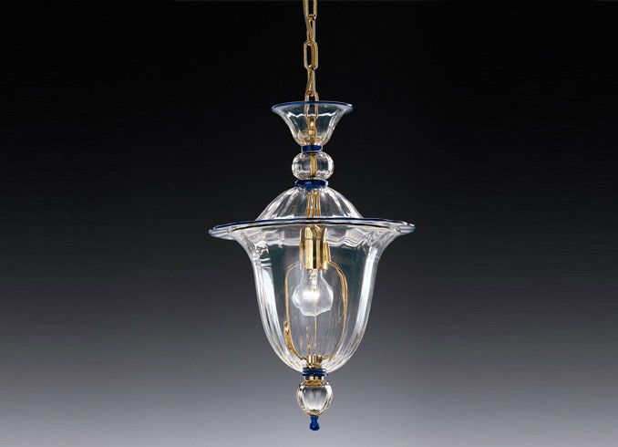 Smoked Or Clear Italian Glass Ceiling Lantern With Gold Or Chrome