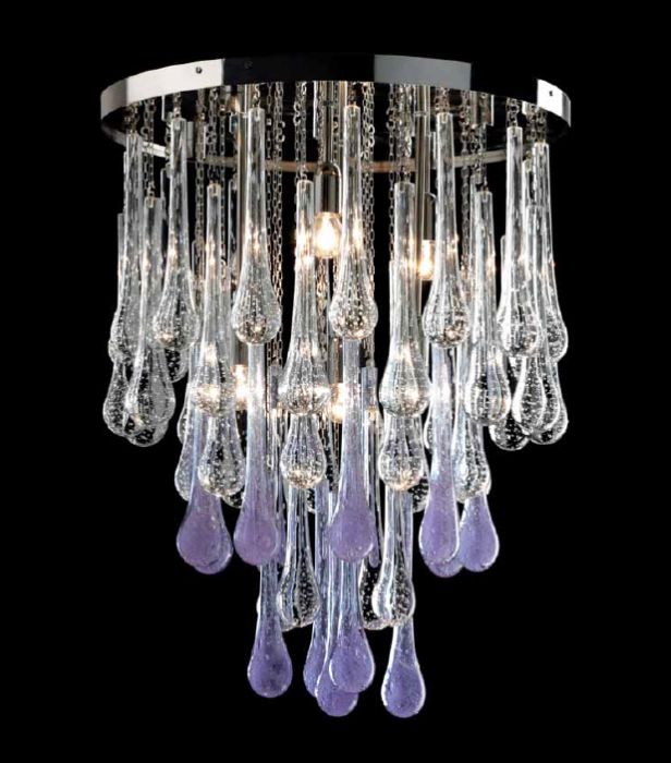 Modern Mid Century Murano Glass Pendant With Purple Droplets