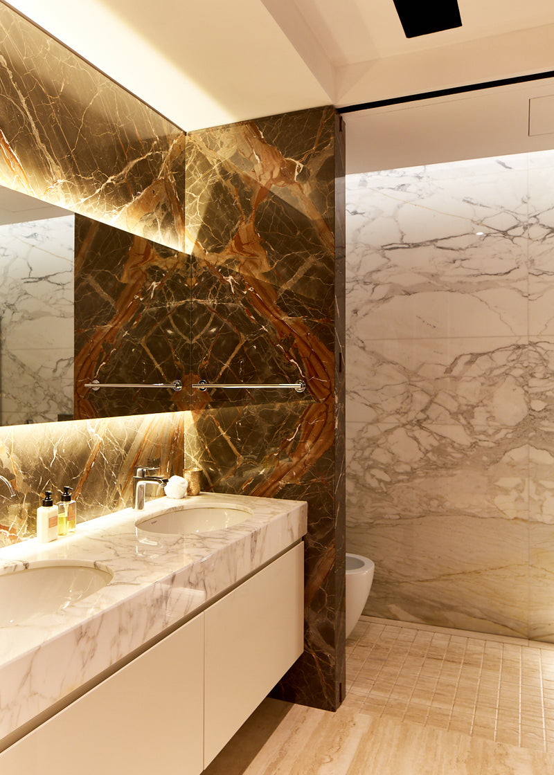 Ombra di Caravaggio wall cladding splashback bathroom brown marble malta