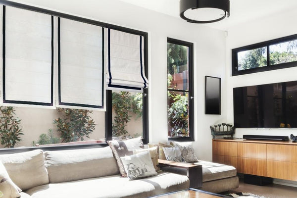 FAUX LINEN WHITE BLACKOUT ROMAN SHADE