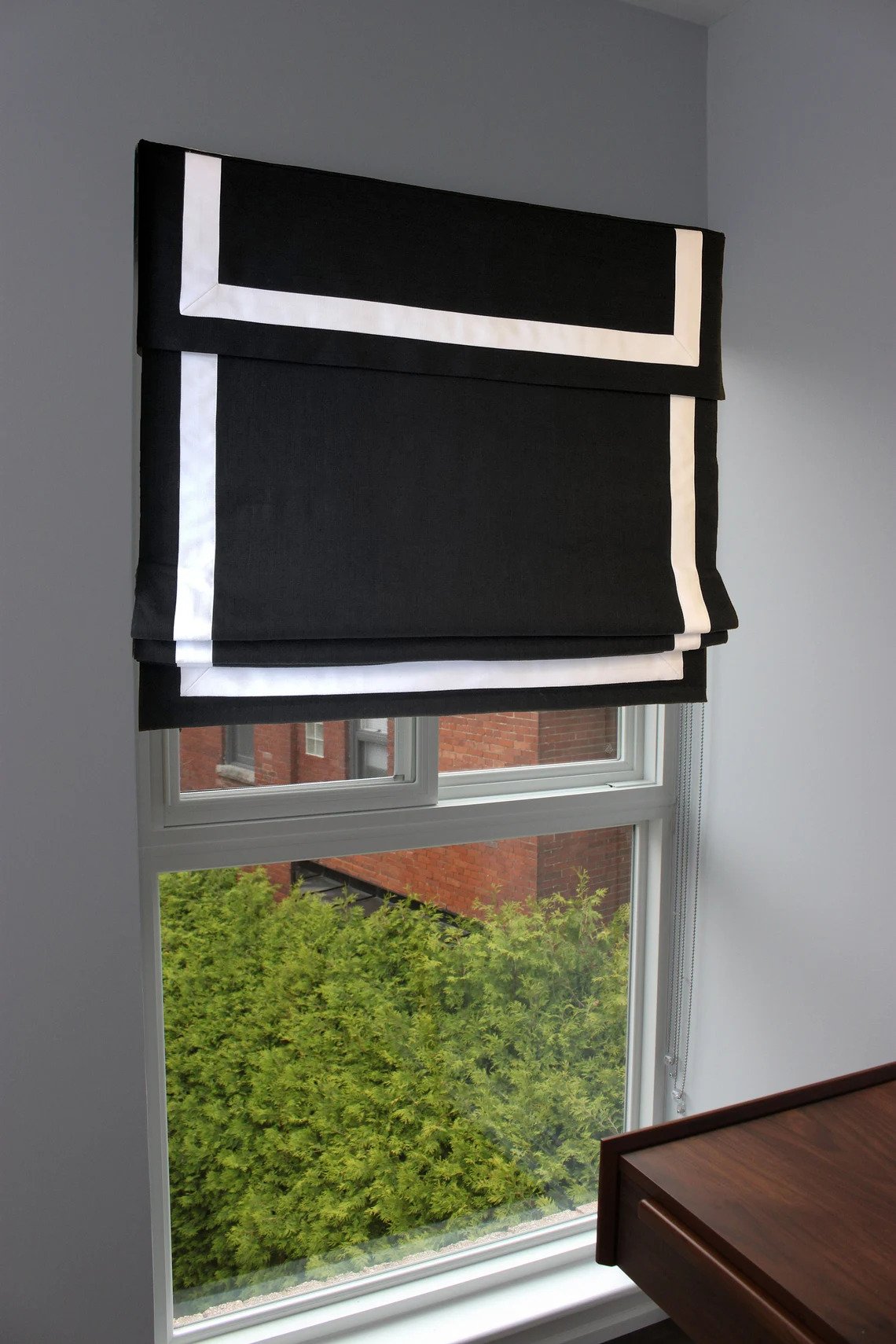 black linen roman shades