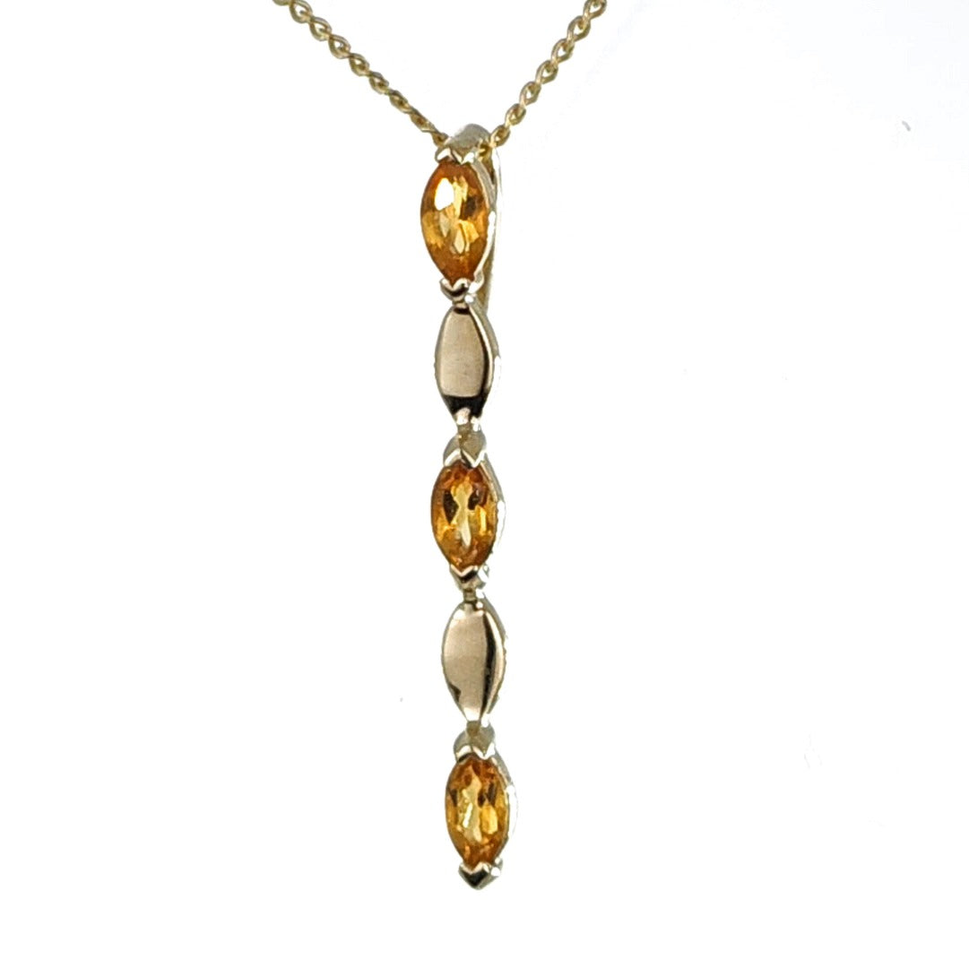 Yellow Gold Diamond and Sapphire Drop Pendant Cluster Necklace 18 Chain  September Gemstone