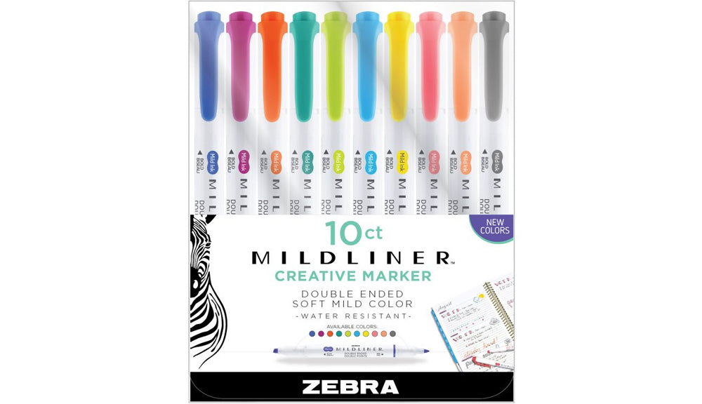 Zebra Pen Mildliner, Double Ended Highlighter, Broad and Fine Tips, Assorted Fluorescent Colors, 5-Pack