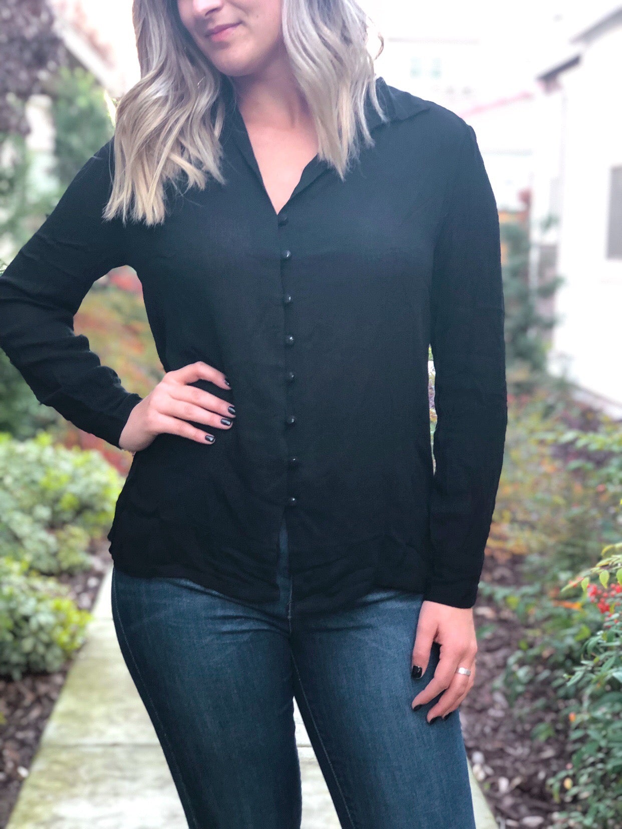 sheer button down blouse