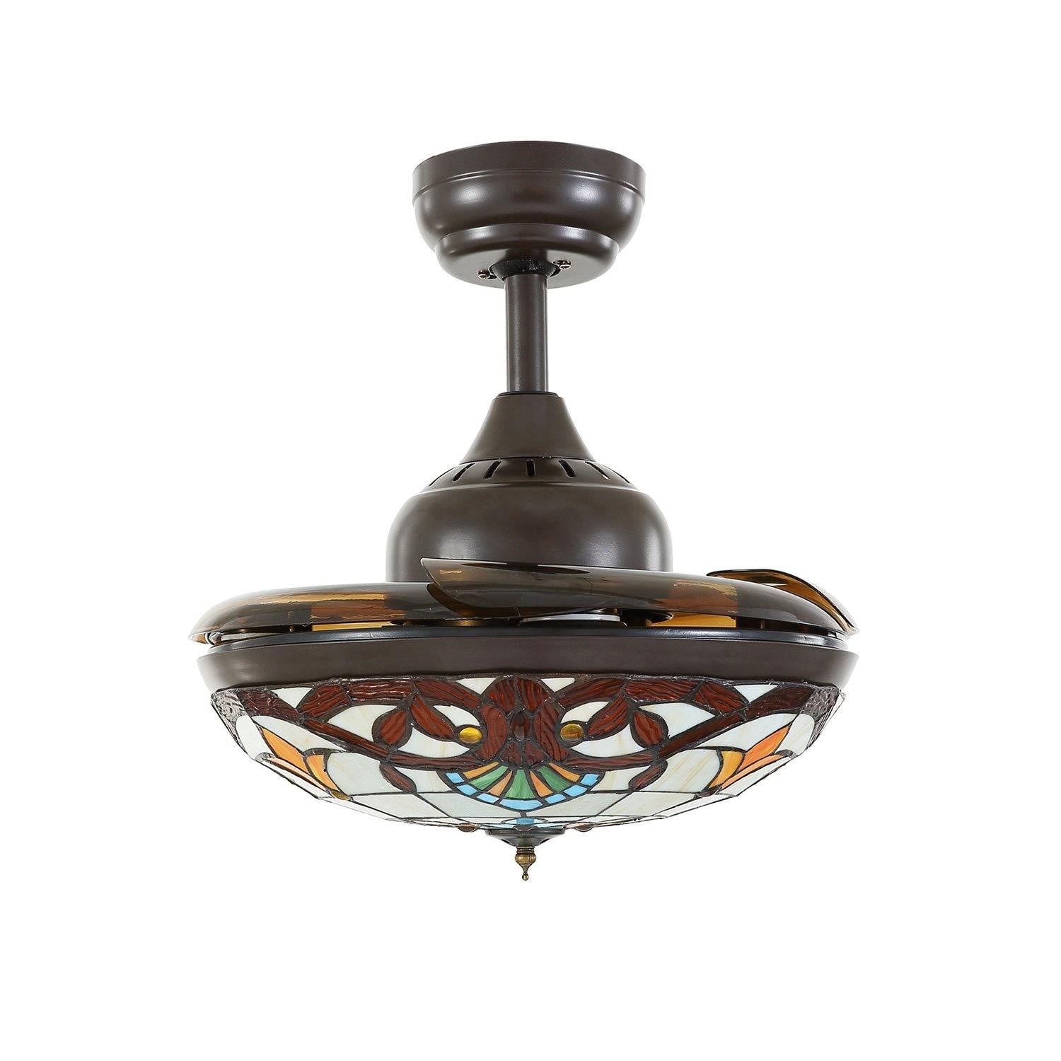 Tiffany Style Retractable Ceiling Fan Chandelier with ...