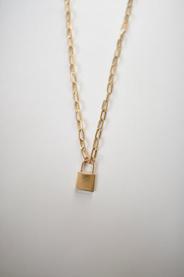 Long Gold Lock Necklace