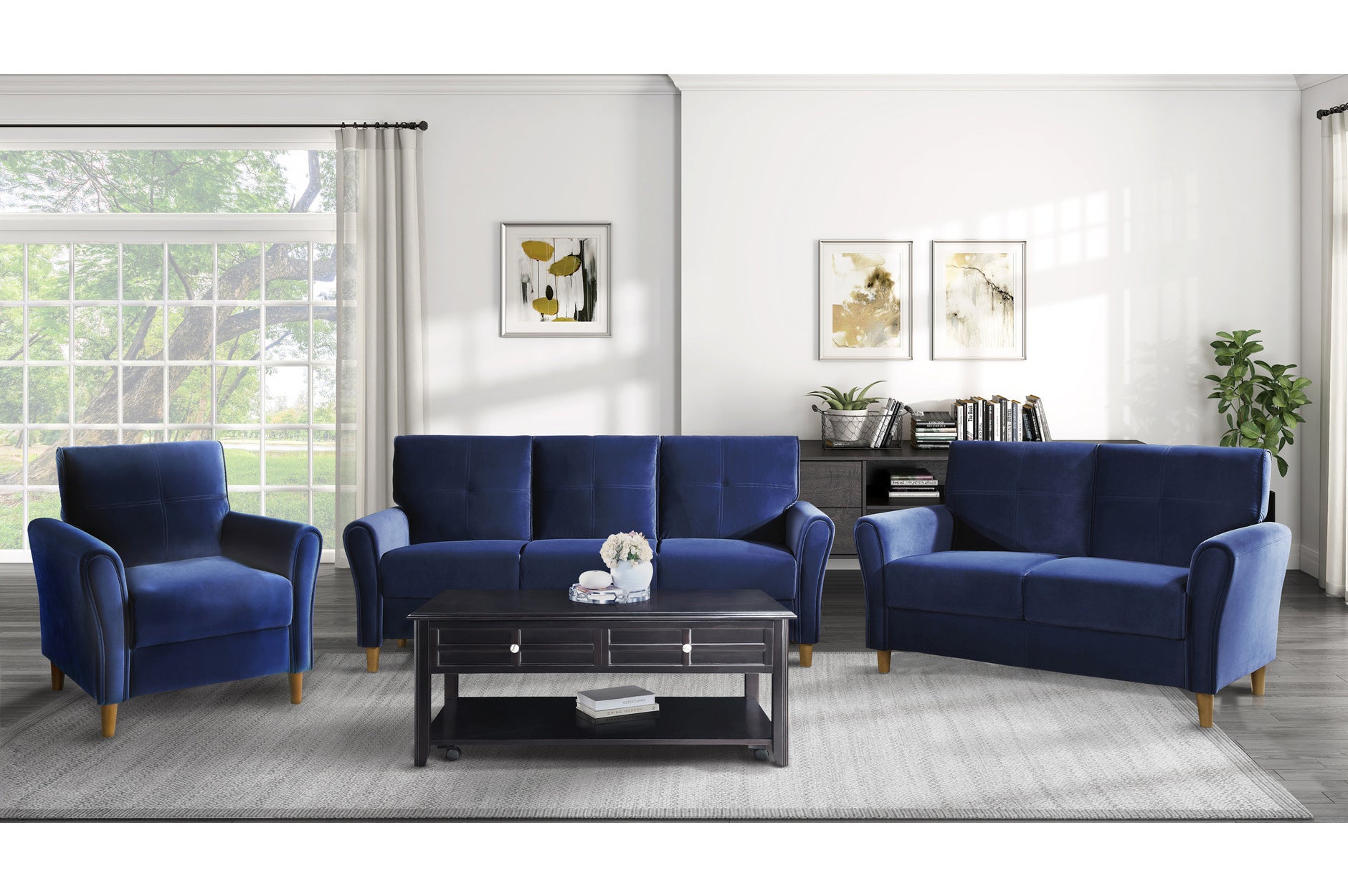 Royal Blue Velvet Sofa and Loveseat S6116