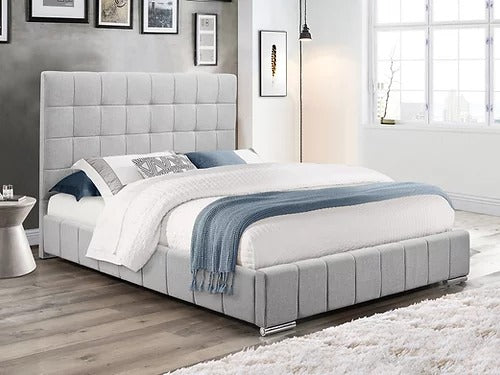 Bed - Grey Velvet Fabric, Chrome Channel IF-5620 – Parliament
