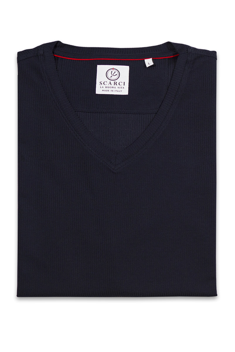 Navy Waffle Texture V Neck | SCARCI