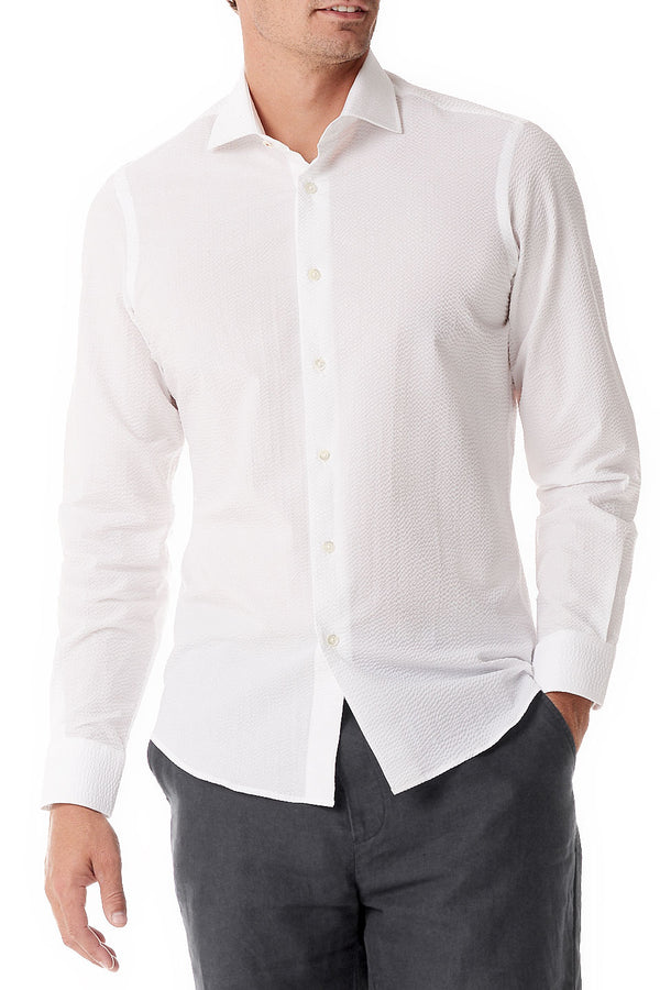 White Seersucker Button Up Shirt | SCARCI