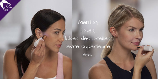 menton, joues, lèvre supérieure, moustache, l'épilateur flawless s'adapte à toutes les zones du visage