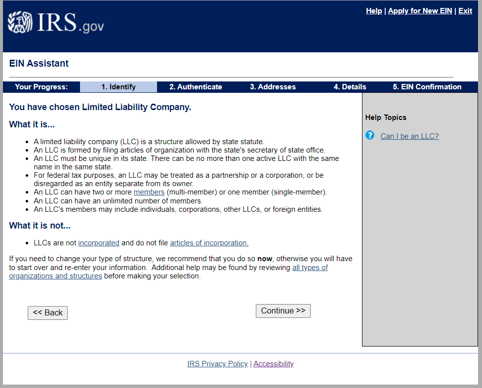 LLC explanation EIN application