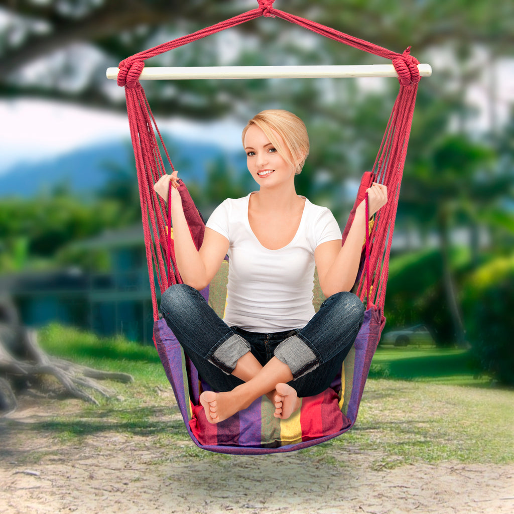 rope hanging chair swing hammock with stripe pattern