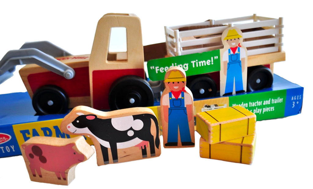 melissa & doug wooden farm & tractor play set