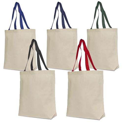 Recycled Contrast Color Handles Cotton Canvas Tote Bag