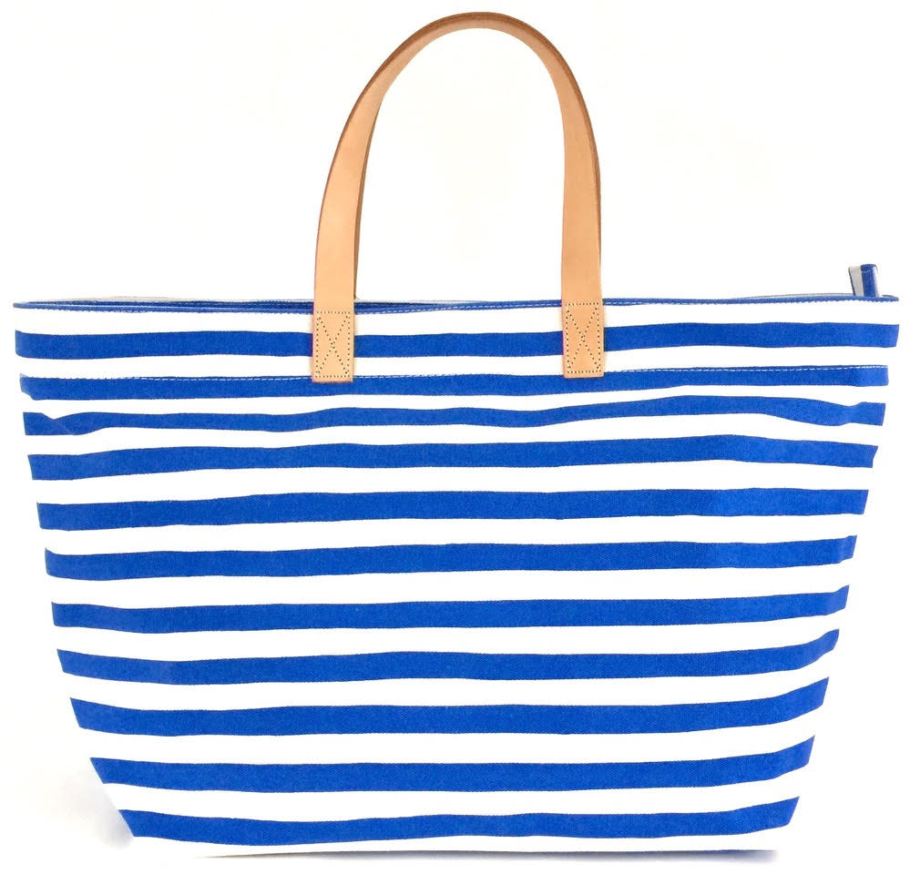 blue and white striped bag next