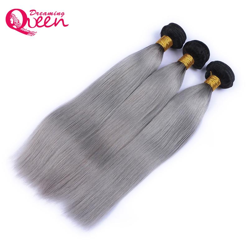 1b Grey Straight Human Hair 3 Bundles Ombre Brazilian Human Hair Weave Gray Ombre Hair Extensions