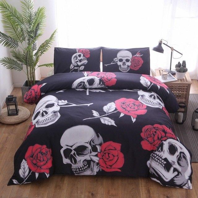 3pcs Motorcycle Beauty Skull Bedding Sets Bohemian Duvet Cover