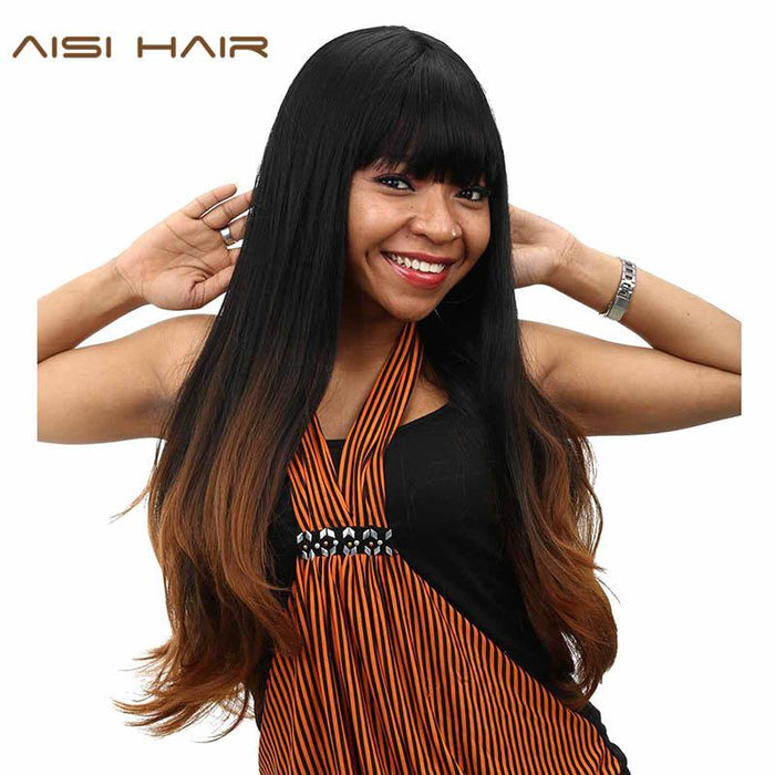 Aisi Hair Synthetic Ombre Wigs For Black Women Long Wavy