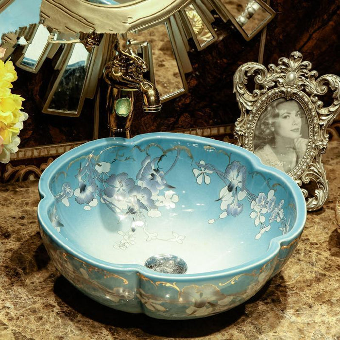 Art Porcelain Counter Top Basin Sink Handmade Ceramic Bathroom Vessel Sink Vanities Art Basin
