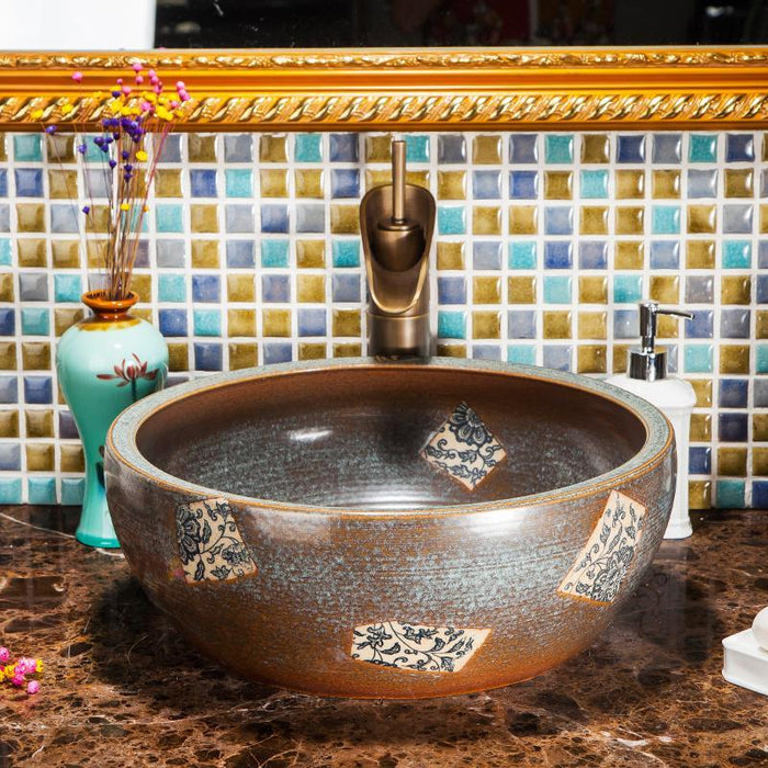 China Handmade Ceramic Art Basin Sinks Counter Top Wash Basin Bathroom Vessel Sinks Vanities