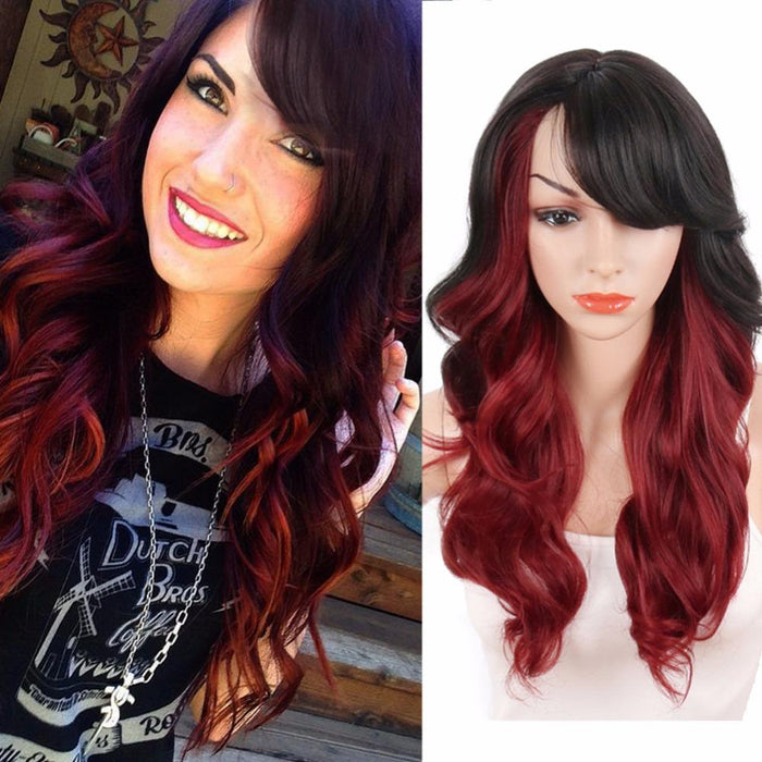 Deyngs Ombre Red Blonde Synthetic Wigs For Black Women Long Body