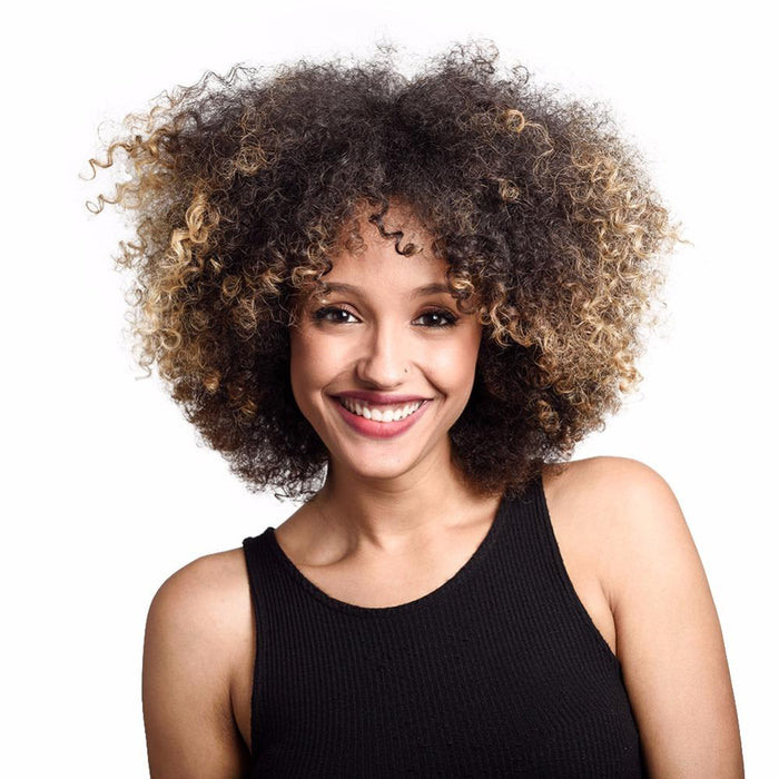Deyngs Short Afro Kinky Curly Synthetic Wigs For Black Women Ombre